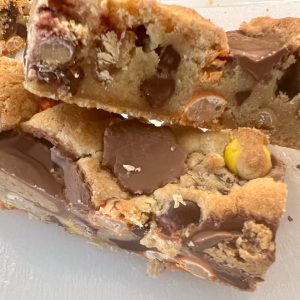 Peanut Butter and PB Cup Chocolate Chip Cookie Bar